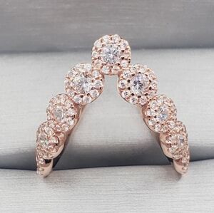 18k Rose Gold - 925 Diamond Simulants Multi Round Halo V Style Ring